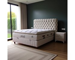BSS Bedding Fluffy - Complete Boxspring - Boxspring - 180x200 - Kingsize Bed - Boxspring met Opbergruimte - Bedden - Slaapkamerbed - 1 x Matras met Topper - 2 x Bedbox - 1 x Hoofdbord - Beige