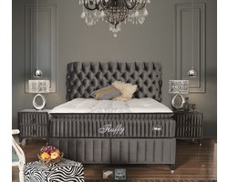 BSS Bedding Fluffy - Complete Boxspring - Boxspring - Bedden - 160x200 - Boxspring met Opbergruimte - Slaapkamerbed - 1 x Matras met Topper - 2 x Bedbox - 1 x Hoofdbord - Grijs