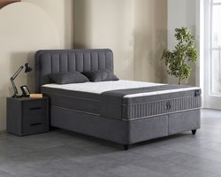 BSS Bedding Leobedd - Boxspring - Boxspring met Opbergruimte - 160x200 - Met Een Kussen - Donker Grijs