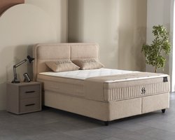 BSS Bedding Luccebedd - Complete Boxspring - Boxspring - 160x200 - Boxspring met Opbergruimte - Bedden - Slaapkamerbed - 1 x Matras met Topper - 2 x Bedbox - 1 x Hoofdbord - Vlekbestendige & Gemakkelijk te Reinigen Stof