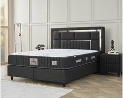 BSS Bedding Milano - Complete Boxspring - Boxspring 160x200 - Boxspring met Opbergruimte - Bedden - Slaapkamerbed - 1 x Matras met Topper - 2 x Bedbox - 1 x Hoofdbord - Vlekbestendige & Gemakkelijk te Reinigen Stof