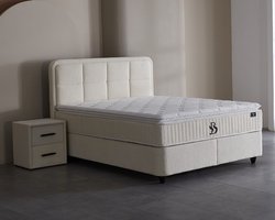 BSS Bedding Siabedd - Complete Boxspring - Boxspring - 140x200 - Boxspring met Opbergruimte - Bedden - Slaapkamerbed - 1 x Matras met Topper - 2 x Bedbox - 1 x Hoofdbord -Vlekbestendige & Gemakkelijk te Reinigen Stof