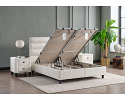 BSS Bedding Thermo Regulate - Complete Boxspring - Boxspring 140x200 - Boxspring met Opbergruimte - Bedden - Slaapkamerbed - 1 x Matras met Topper - 2 x Bedbox - 1 x Hoofdbord -Vlekbestendige & Gemakkelijk te Reinigen Stof