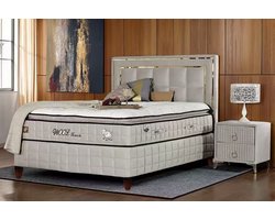 BSS Bedding WoolTouch - Boxspring - Complete Boxspring - 160x200 - Inclusief Dekbed - Bedden - Natuurlijke Schapenwol - Luxe Bed Set - Slaapkamerbed - 1 x Matras met Topper, 2 x Bedbox, 1 x Hoofdbord