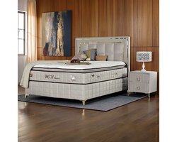 BSS Bedding WoolTouch - Boxspring - Complete Boxspring - 180x200 - Kingsize Boxspring - Bedden - Natuurlijke Schapenwol - Luxe Bed Set - Slaapkamerbed - 1 x Matras met Topper, 2 x Bedbox, 1 x Hoofdbord