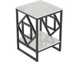 BTD Bijzettafel Met Marmerlook Blad - Bijzettafel - Marmerlook - 40 X 40 X 58 CM - Koffietafel - Decoratietafel - Lampentafel - Nachtkastje - Modern Design