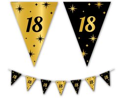 BTH - Slingers - 18 Jaar - Goud en Zwart - Slingers Verjaardag - Vlaggenlijn - 18 Jaar Verjaardag Versiering - Verjaardag