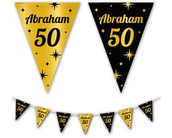 BTH - Slingers - 50 Jaar Abraham - Goud en Zwart - Slingers Verjaardag - Vlaggenlijn - Abraham 50 Jaar - 50 Jaar - 1 Stuk