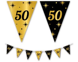BTH - Slingers - 50 Jaar - Goud en Zwart - Slingers Verjaardag - Vlaggenlijn - 50 Jaar Sarah - 50 Jaar Abraham - 1 Stuk