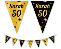 BTH - Slingers - 50 Jaar Sarah - Goud en Zwart - Slingers Verjaardag - Vlaggenlijn - Sarah 50 Jaar - 50 Jaar - Versiering