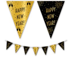 BTH - Slingers - Happy New Year - Goud en Zwart - Slinger Verjaardag - Vlaggenlijn - Slinger - Nieuw Jaar - Oud en Nieuw