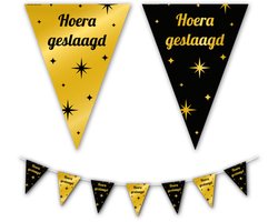 BTH - Slingers - Hoera Geslaagd - Goud en Zwart - Geslaagd Versiering - Slinger - Vlaggenlijn - Geslaagd Cadeaus - 1 Stuk