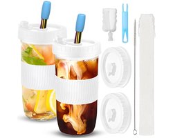 Bubble Tea bekers - herbruikbaar - 2 stuks - wit - 730 ml