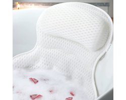 BUDDLEY Badkussen - Met Waszak - Nekkussen bad - Badkussens voor in bad - Bad kussen - Badkussens - Hoofdsteun bad - met Anti Slip Zuignappen - Bad accessoires - Wit