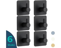 BUDDLEY Handdoekhaakjes - Zelfklevende Haakjes - Ophanghaken - Handdoekhouder - Zelfklevend - Wandhaak - Handdoekhaakjes - Plakhaakjes - Muurhaak - Plak Haakjes - Plakhaak - Plakhaken - Wandhaken - Badkamer - RVS - Zonder boren - Zwart - Set 6 stuks