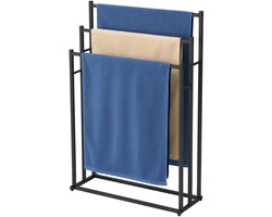 BUDDLEY Handdoekrek - 3 Armen - Extra Breed - Badkamer - Handdoekenrek - Handdoek Rek - Staand - Handoekrek - Handoekenrek - Vrijstaand - Zonder boren - Zwart