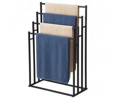 BUDDLEY Handdoekrek - 4 armen - 60cm breed - Badkamer - Handdoekenrek - Handdoekstang - Handdoek Rek - Staand - Handdoekladder - Handoekrek - Handdoekhouder - Vrijstaand - Handdoekstang - Handdoekrek zonder boren - Zwart - Zonder boren