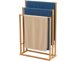 BUDDLEY Handdoekrek - Bamboe - 3 Armen - Handdoekhouder - Handdoekenrek - Badkamer - Staand - Handoekenrek - Handdoek Rek - Hout - Houder - Handoekrek - Vrijstaand - Handdoekhouders - Zonder boren