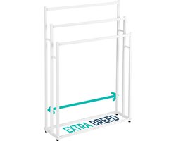 BUDDLEY Handdoekrek - Wit - 3 Armen - Extra Breed - Badkamer - Handdoekenrek - Handdoekstang - Handdoek Rek - Staand - Handdoekladder - Handoekrek - Handdoekhouder - Vrijstaand - Handdoekstang - Handdoekrek zonder boren
