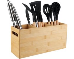 BUDDLEY Keukengerei Houder - Bamboe - Keuken Organizer - Bestekbak - Pollepel - Kookgerei - Houder - Houten - Spatelhouder - Keuken - Organizer - Aanrecht - Hout - Pot - Keukengerei Organizer - Keukenorganizer - Organiser - Bestek Bak - Zonder inhoud