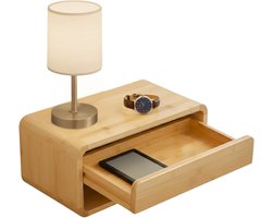 BUDDLEY Nachtkastje - Zwevend - Wand Nachtkastje met Lade - Nachtkastjes - Nachtkastje hout - Nachtkastjes modern - Bamboe nachtkastje