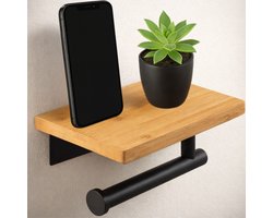 BUDDLEY Toiletrolhouder met plankje - WC rolhouder - WC rol houder - Toiletrol houder - Closetrolhouder - Toiletpapierhouder - wcrol houder - Planchet - Hout en RVS