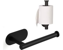 BUDDLEY Toiletrolhouder - WC Rolhouder Zwart zonder Boren - WC rol houder - Toiletrol houder - wcrol houder - Zelfklevend - Zwart - RVS - Met reserve houder