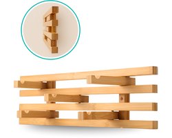 BUDDLEY Wandkapstok - Inklapbare haakjes - Bamboe - Wand kapstok - Hangend - Hout - 50 cm - Kapstok muur - Kapstok - Houten - Coat Rack - Wall - Inklapbaar - Landelijk - 5 haken