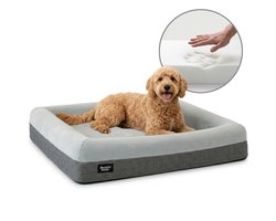 Buddy Beds Orthopedische Hondenmand 100cm – Luxe Hondenbed & Kussen – Waterdicht, Wasbaar & Anti-slip – Hoes met Rits – Grijs – MEDIUM – 94x74x20 cm