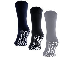 Budino® Huissokken Anti Slip Set - 3 paar - Dikke Antislip Sokken - Gripsokken - Dikke Yoga Pilates Sokken - maat 39-42
