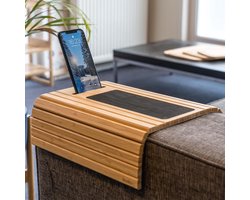 Budu Armleuning dienblad voor bank – Flexibel – Armleuning organizer – Bamboe hout – Anti slip - Telefoonhouder