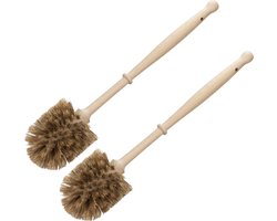 Buemag houten wc/toiletborstel - 2x stuks - bruin - 36 cm - Toilet/badkameraccessoires wc-borstels