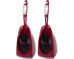 Buemag Toiletborstel - 2x stuks - met randreiniger en houder - rood - 41 cm