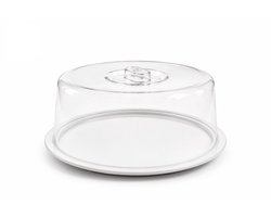 Buenos - Porselein taartplateau met kunststof stolp - Ø 30 cm - Transparant - wit - porselein
