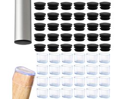 Buffers voor ovale stoelen - 48 stuks, transparante silicone en zwarte doppen, anti-slip en geschikt voor metalen buisinvoegen, 15x30 mm