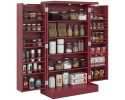 Buffet Keukenkast - 12 deurplanken - verstelbare planken - 60 x 30 x 104 cm - voor woonkamer - eetkamer - van hout - rood