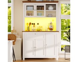 Buffetkast 104x40x180 cm - Vitrinekast Met Verstelbare Planken en LED Lichtkleuren - Hout - Wit