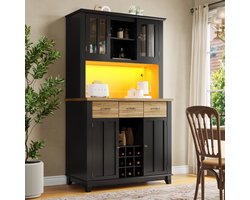 Buffetkast 106x40x179,5 cm - Vitrinekast Met LED Verlichting en Houtkleurige Lades - Hout