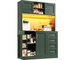 Buffetkast - 120 x 40 x 188 cm - Modern met LED - Snackrek en Bekerhouder - Hout - Groen