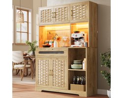 Buffetkast 120x40x180 cm - Met Lades en MDF Geweven Deuren en LED Verlichting - Vitrinekast - Hout