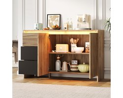 Buffetkast 120x40x76 cm - keukenkast - opbergtkast met 3 lades - met LED-verlichting - houtkleur en zwart
