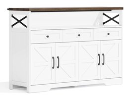 Buffetkast 140cm met opbergruimte, salontafel met 3 lades, landelijke console met deuren, kasten met planken, geschikt voor keuken, woonkamer, hal, rustieke stijl wit/bruin