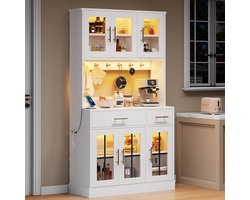 Buffetkast - 180x100 cm - Landelijke Kast met LED en Stopcontact - 6 Deuren 2 Lades - Wit