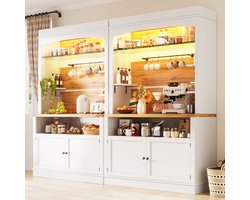 Buffetkast 2-delig 184 cm Hoog - LED-verlichting - Glazen Legplank - Haaklijst - Belastbaar tot 60 kg - Wit