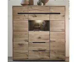 Buffetkast Bellini 125cm 3 deuren & 2 lades - eik/antraciet - Emob - Woonkamerkasten - Bruin - Melamine; MDF; Spaanplaat; Glas - Woonkamerkasten -