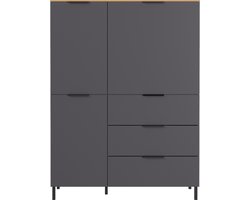 Buffetkast Calista 109cm 2 deuren & 3 lades - antraciet/eik - Germania - Woonkamerkasten - Antraciet - Melamine; Spaanplaat - Woonkamerkasten -