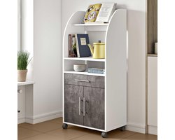 Buffetkast COLEEN - Wit en betonkleur - 2 deuren, 1 lade L 62.4 cm x H 138.5 cm x D 40 cm