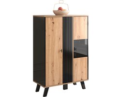 Buffetkast - Dressoir - Luxe Kast - Vitrinekast - Servieskast - Keukenkast - Opbergkast - Hout - Glas - LED Verlichting - 120x80x40Cm - Bruin/Zwart