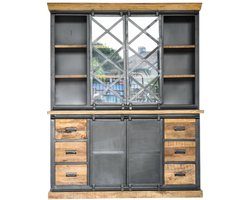 Buffetkast industrieel - zwart metaal met hout - koloniale grote kast