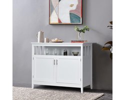 Buffetkast Keuken Meubel Wit met Opbergruimte en Verstelbare Plank